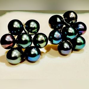7 south sea pearl flower cluster earrings charcoal eggplant very high luster